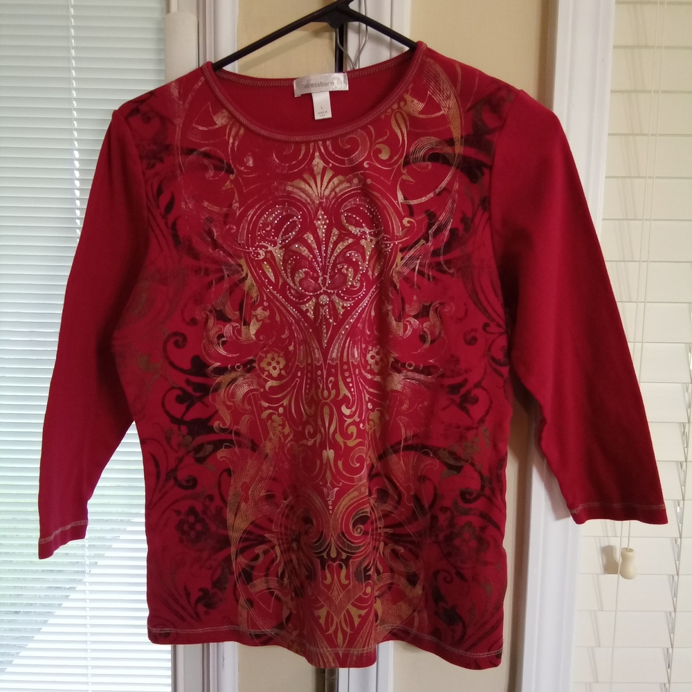 Dress Barn Red, Gold and Black Blouse